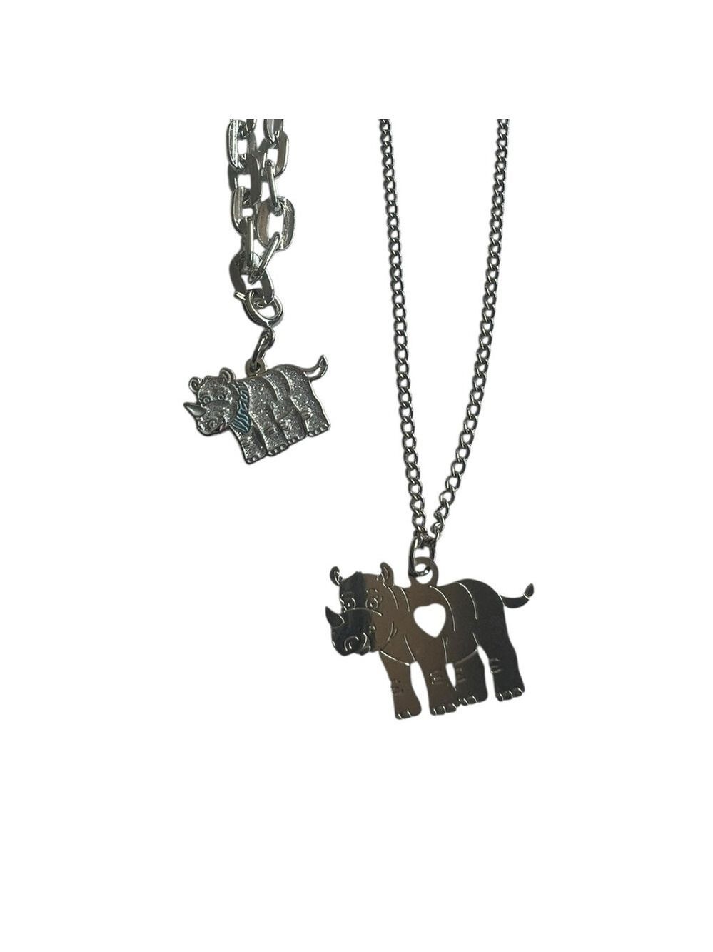 Silver Rhino Necklace Bracelet Set Kids